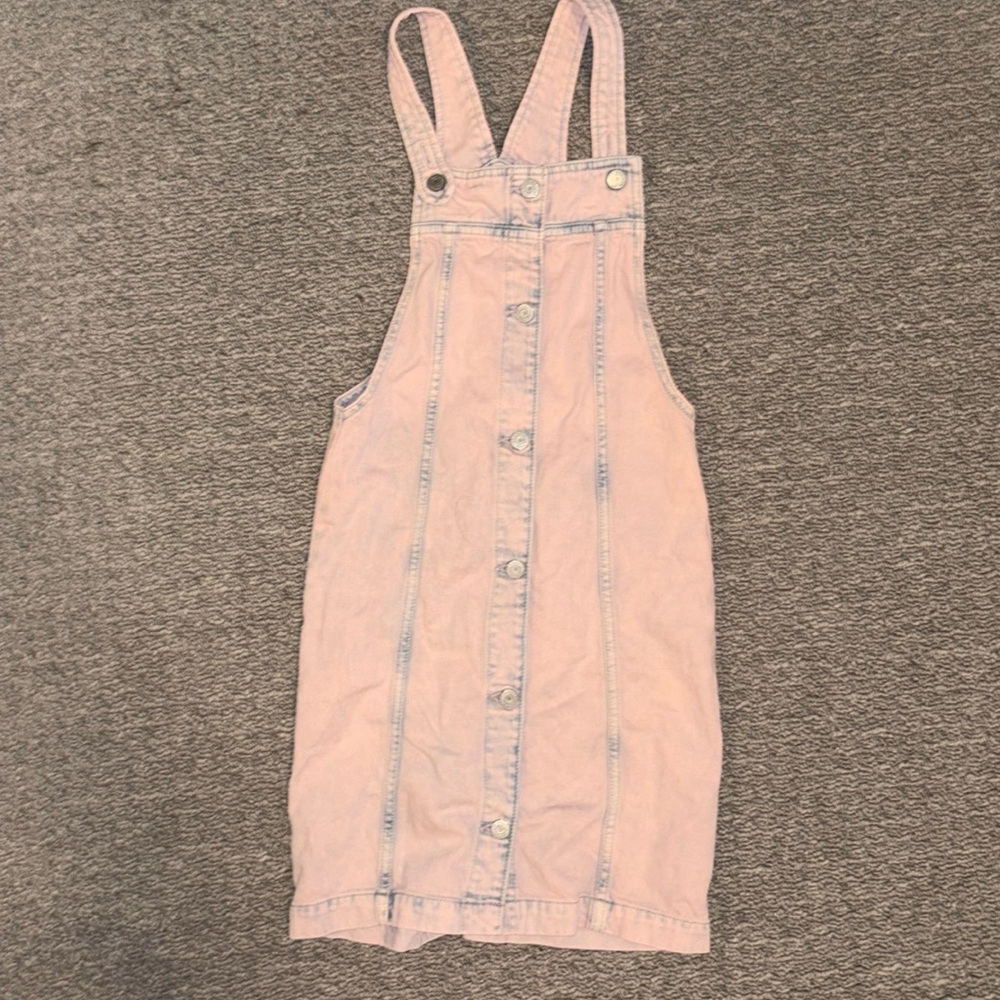 Gap Stonewash Button-Up Light Pink with Blue Acid Wash Tint Denim Overalls Dress